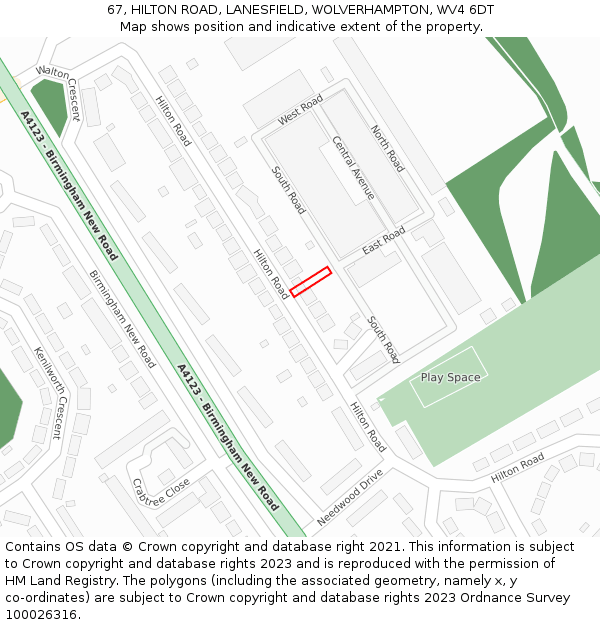 67, HILTON ROAD, LANESFIELD, WOLVERHAMPTON, WV4 6DT: Location map and indicative extent of plot