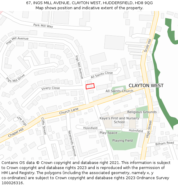 67, INGS MILL AVENUE, CLAYTON WEST, HUDDERSFIELD, HD8 9QG: Location map and indicative extent of plot
