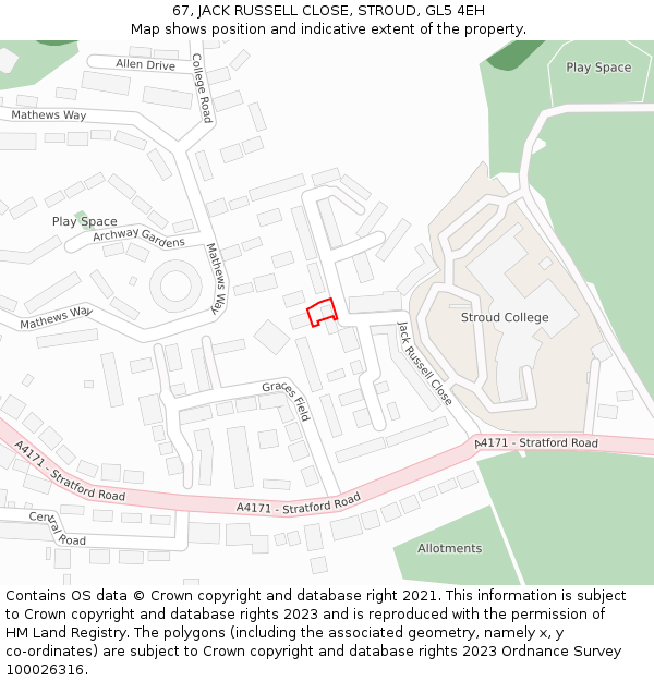 67, JACK RUSSELL CLOSE, STROUD, GL5 4EH: Location map and indicative extent of plot