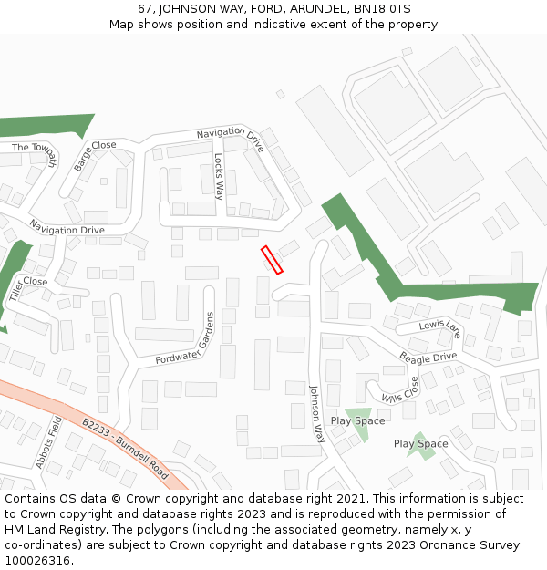 67, JOHNSON WAY, FORD, ARUNDEL, BN18 0TS: Location map and indicative extent of plot