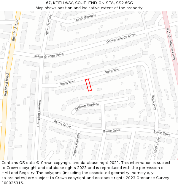 67, KEITH WAY, SOUTHEND-ON-SEA, SS2 6SG: Location map and indicative extent of plot