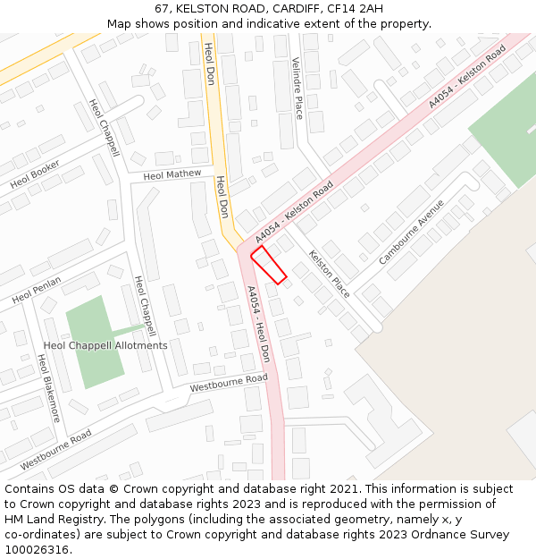 67, KELSTON ROAD, CARDIFF, CF14 2AH: Location map and indicative extent of plot