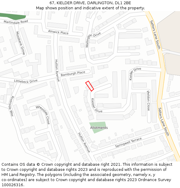 67, KIELDER DRIVE, DARLINGTON, DL1 2BE: Location map and indicative extent of plot