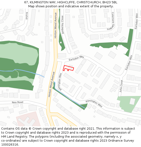 67, KILMINGTON WAY, HIGHCLIFFE, CHRISTCHURCH, BH23 5BL: Location map and indicative extent of plot