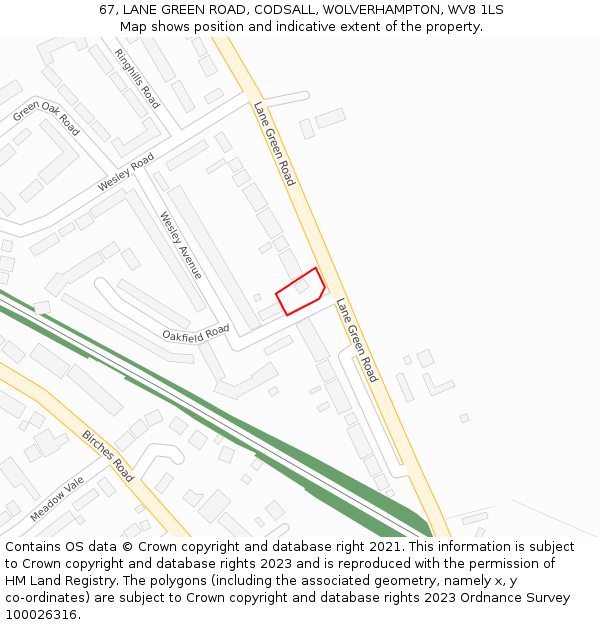 67, LANE GREEN ROAD, CODSALL, WOLVERHAMPTON, WV8 1LS: Location map and indicative extent of plot