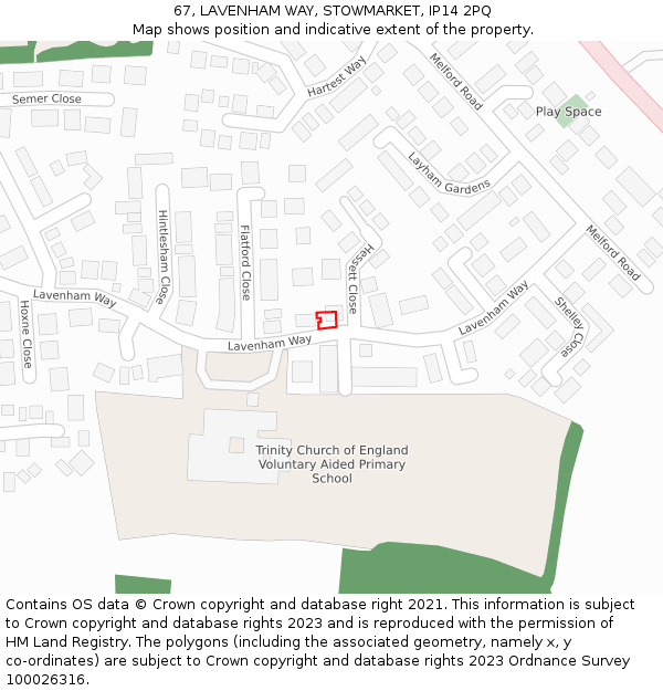 67, LAVENHAM WAY, STOWMARKET, IP14 2PQ: Location map and indicative extent of plot