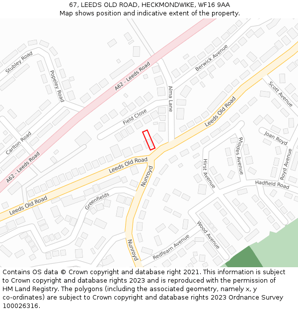 67, LEEDS OLD ROAD, HECKMONDWIKE, WF16 9AA: Location map and indicative extent of plot