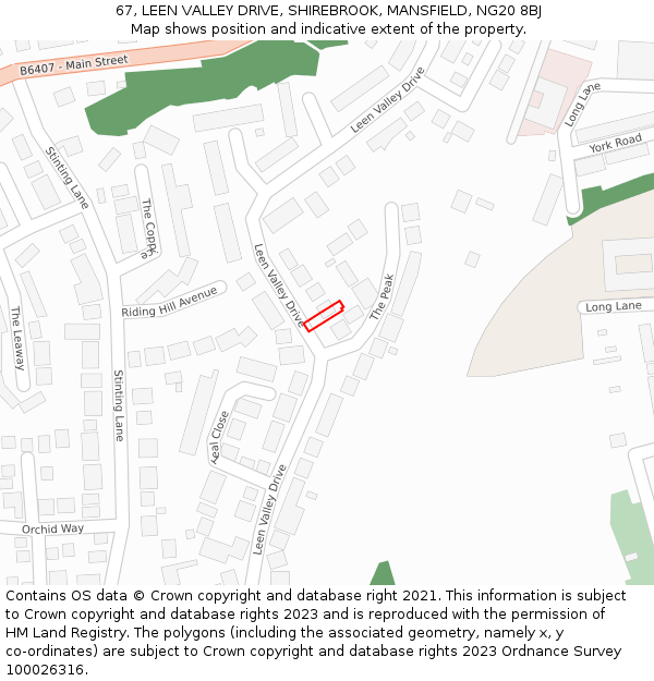 67, LEEN VALLEY DRIVE, SHIREBROOK, MANSFIELD, NG20 8BJ: Location map and indicative extent of plot