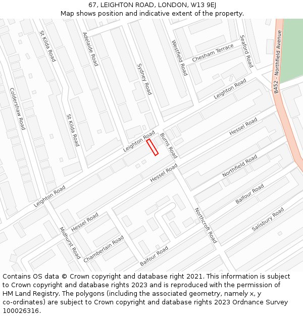 67, LEIGHTON ROAD, LONDON, W13 9EJ: Location map and indicative extent of plot