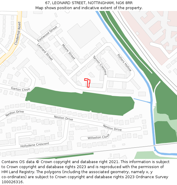 67, LEONARD STREET, NOTTINGHAM, NG6 8RR: Location map and indicative extent of plot