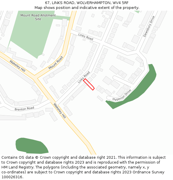 67, LINKS ROAD, WOLVERHAMPTON, WV4 5RF: Location map and indicative extent of plot