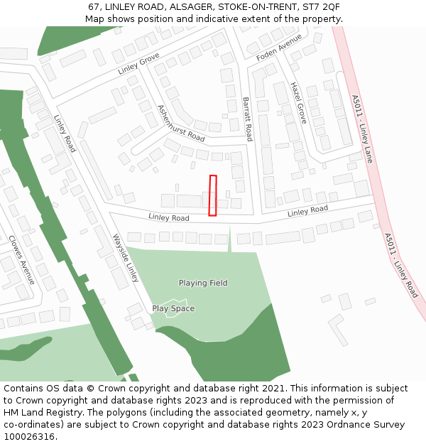 67, LINLEY ROAD, ALSAGER, STOKE-ON-TRENT, ST7 2QF: Location map and indicative extent of plot