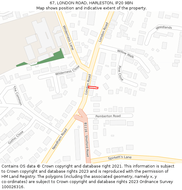 67, LONDON ROAD, HARLESTON, IP20 9BN: Location map and indicative extent of plot