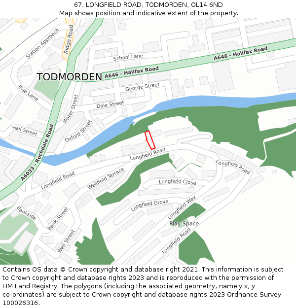 67, LONGFIELD ROAD, TODMORDEN, OL14 6ND: Location map and indicative extent of plot