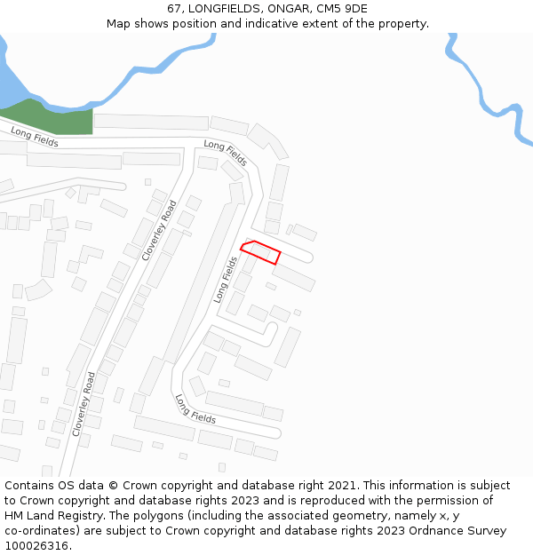 67, LONGFIELDS, ONGAR, CM5 9DE: Location map and indicative extent of plot