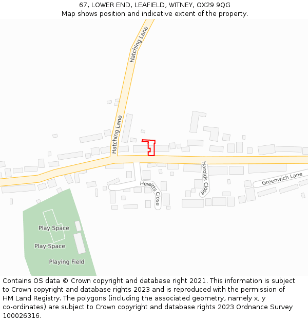 67, LOWER END, LEAFIELD, WITNEY, OX29 9QG: Location map and indicative extent of plot