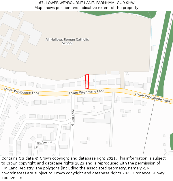 67, LOWER WEYBOURNE LANE, FARNHAM, GU9 9HW: Location map and indicative extent of plot