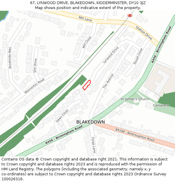 67, LYNWOOD DRIVE, BLAKEDOWN, KIDDERMINSTER, DY10 3JZ: Location map and indicative extent of plot
