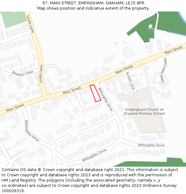 67, MAIN STREET, EMPINGHAM, OAKHAM, LE15 8PR: Location map and indicative extent of plot