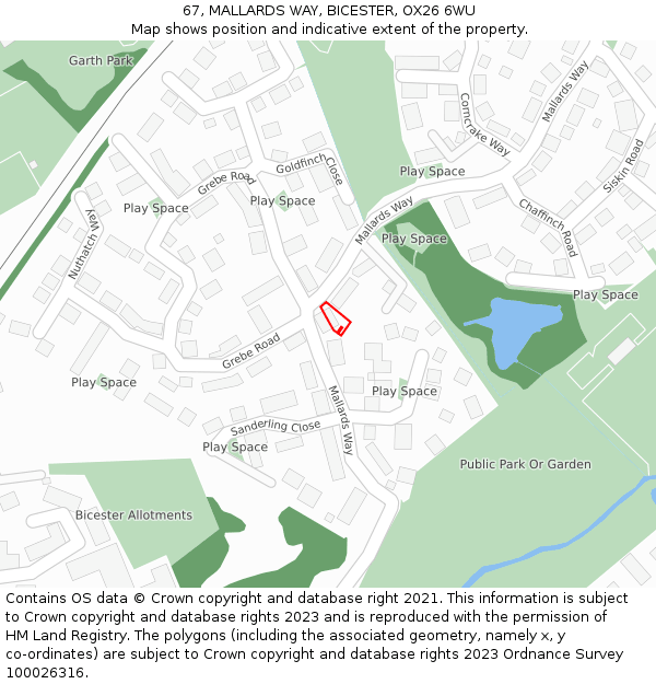 67, MALLARDS WAY, BICESTER, OX26 6WU: Location map and indicative extent of plot