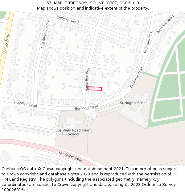 67, MAPLE TREE WAY, SCUNTHORPE, DN16 1LR: Location map and indicative extent of plot