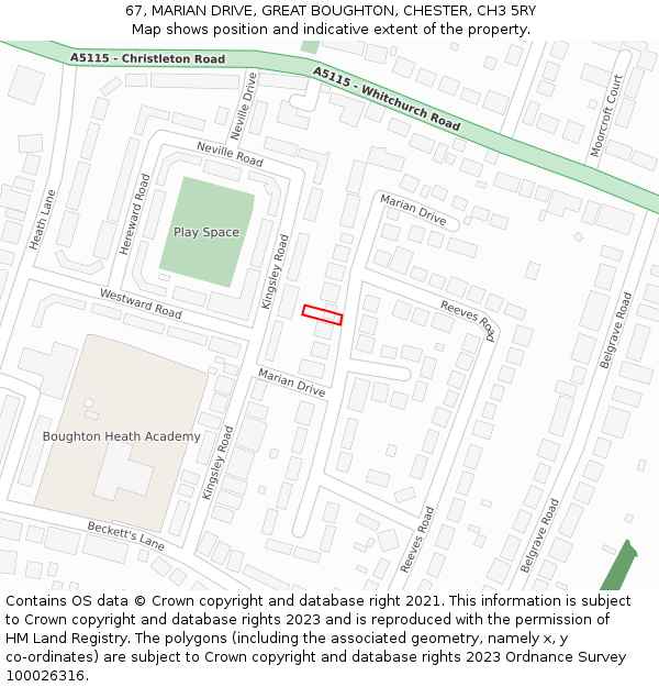 67, MARIAN DRIVE, GREAT BOUGHTON, CHESTER, CH3 5RY: Location map and indicative extent of plot