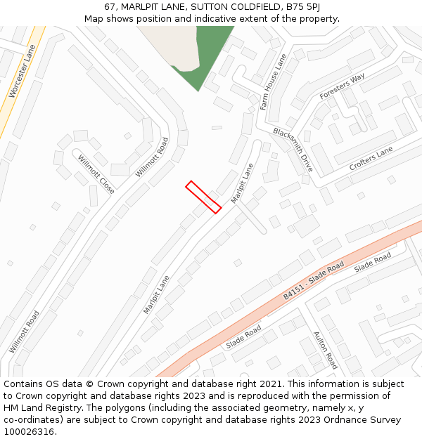 67, MARLPIT LANE, SUTTON COLDFIELD, B75 5PJ: Location map and indicative extent of plot