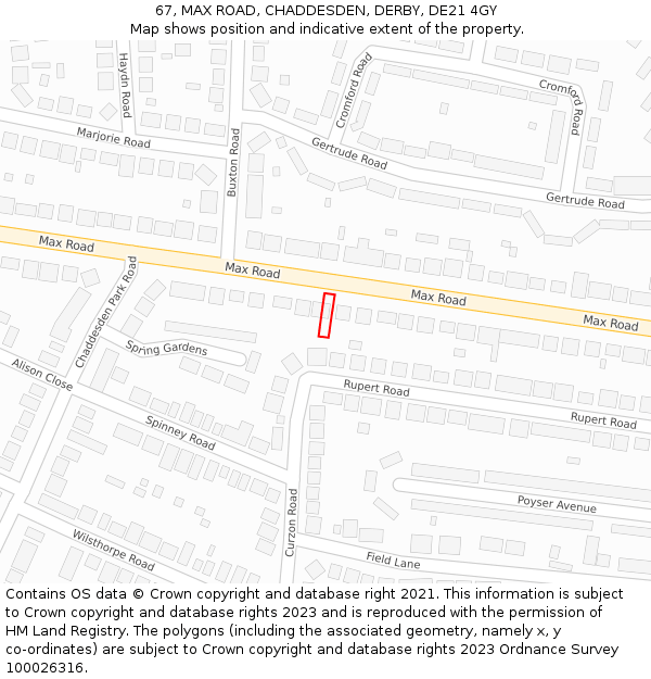 67, MAX ROAD, CHADDESDEN, DERBY, DE21 4GY: Location map and indicative extent of plot