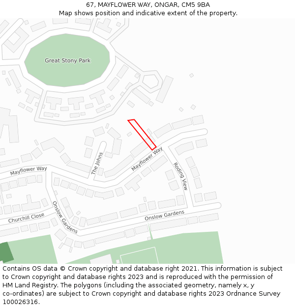 67, MAYFLOWER WAY, ONGAR, CM5 9BA: Location map and indicative extent of plot