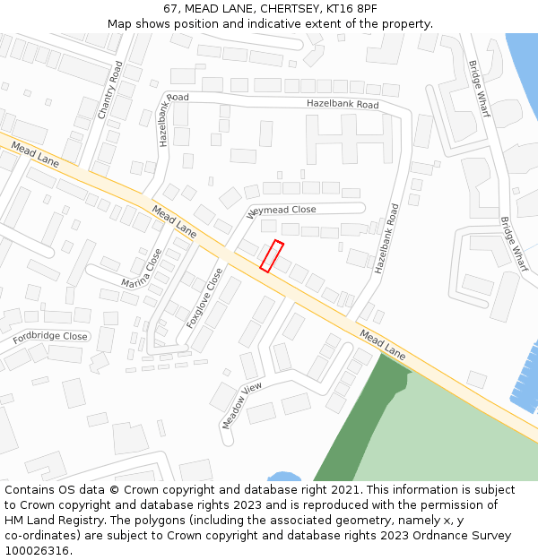 67, MEAD LANE, CHERTSEY, KT16 8PF: Location map and indicative extent of plot