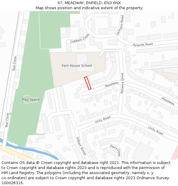 67, MEADWAY, ENFIELD, EN3 6NX: Location map and indicative extent of plot
