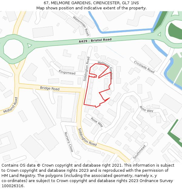 67, MELMORE GARDENS, CIRENCESTER, GL7 1NS: Location map and indicative extent of plot