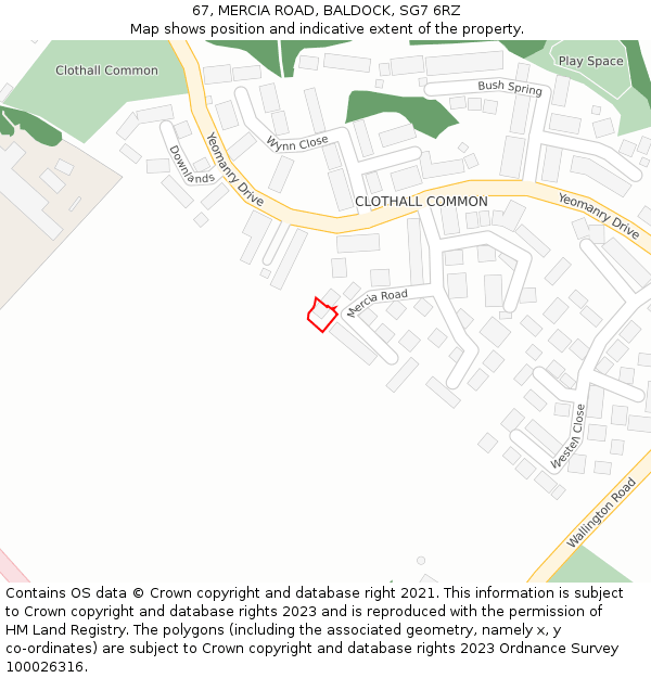 67, MERCIA ROAD, BALDOCK, SG7 6RZ: Location map and indicative extent of plot