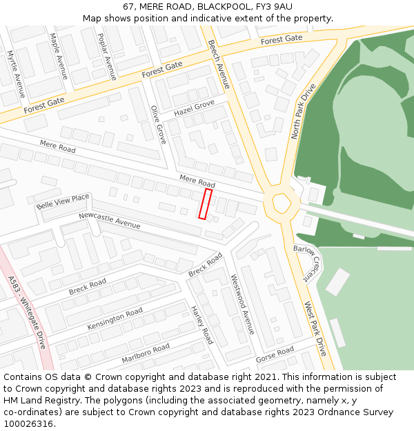 67, MERE ROAD, BLACKPOOL, FY3 9AU: Location map and indicative extent of plot