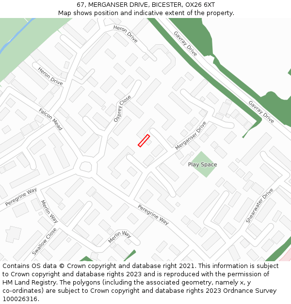 67, MERGANSER DRIVE, BICESTER, OX26 6XT: Location map and indicative extent of plot