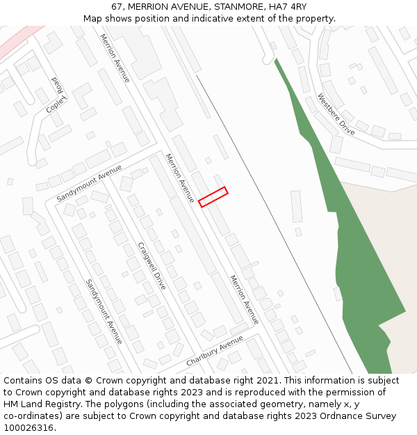 67, MERRION AVENUE, STANMORE, HA7 4RY: Location map and indicative extent of plot