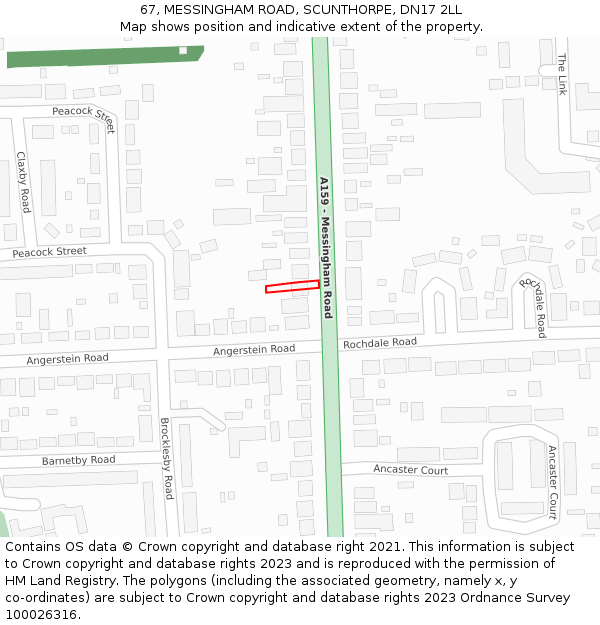 67, MESSINGHAM ROAD, SCUNTHORPE, DN17 2LL: Location map and indicative extent of plot