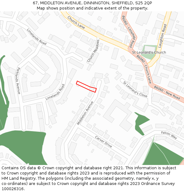 67, MIDDLETON AVENUE, DINNINGTON, SHEFFIELD, S25 2QP: Location map and indicative extent of plot