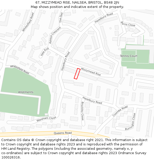 67, MIZZYMEAD RISE, NAILSEA, BRISTOL, BS48 2JN: Location map and indicative extent of plot