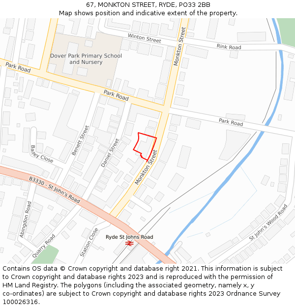 67, MONKTON STREET, RYDE, PO33 2BB: Location map and indicative extent of plot