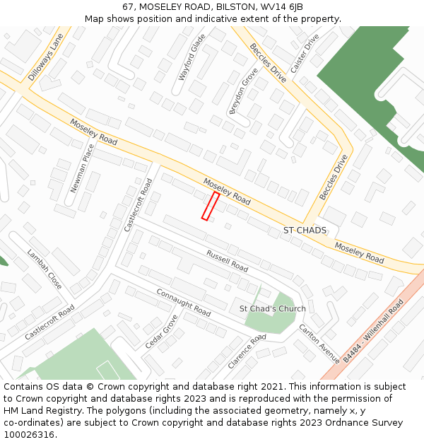 67, MOSELEY ROAD, BILSTON, WV14 6JB: Location map and indicative extent of plot
