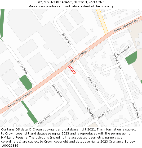 67, MOUNT PLEASANT, BILSTON, WV14 7NE: Location map and indicative extent of plot