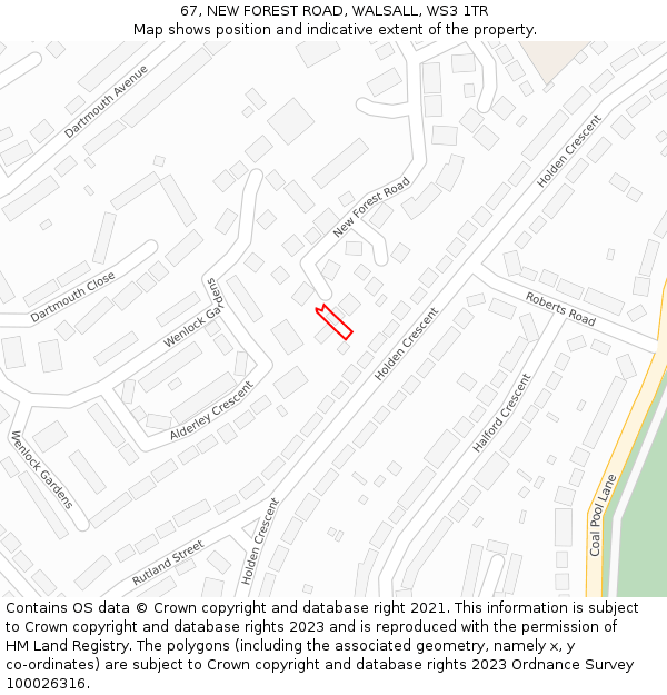 67, NEW FOREST ROAD, WALSALL, WS3 1TR: Location map and indicative extent of plot