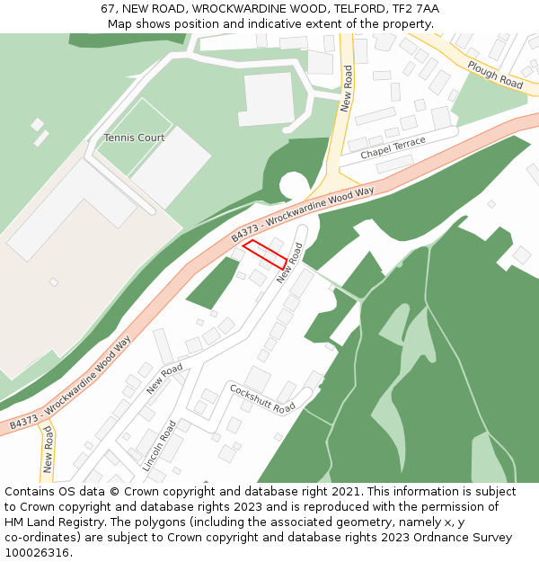 67, NEW ROAD, WROCKWARDINE WOOD, TELFORD, TF2 7AA: Location map and indicative extent of plot