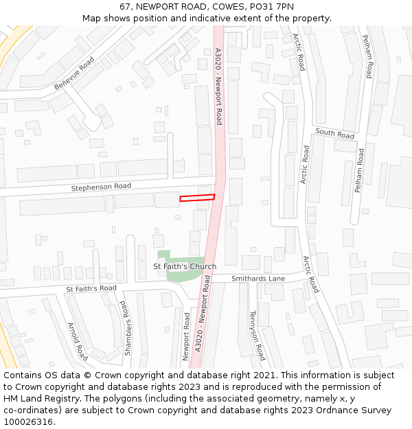 67, NEWPORT ROAD, COWES, PO31 7PN: Location map and indicative extent of plot