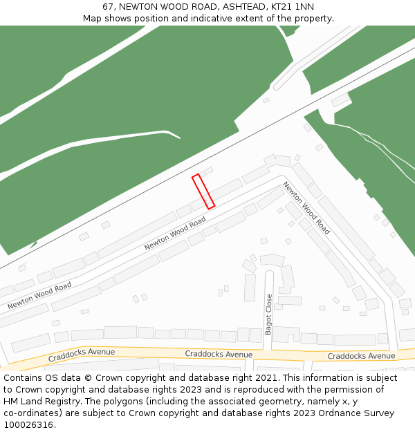 67, NEWTON WOOD ROAD, ASHTEAD, KT21 1NN: Location map and indicative extent of plot