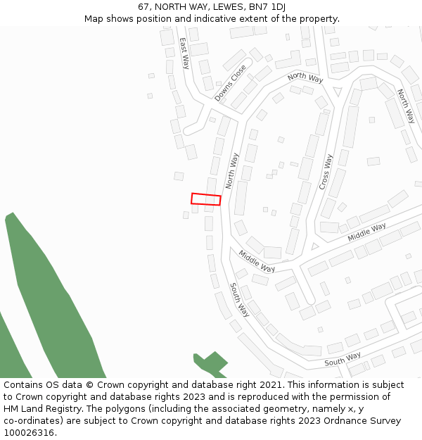 67, NORTH WAY, LEWES, BN7 1DJ: Location map and indicative extent of plot