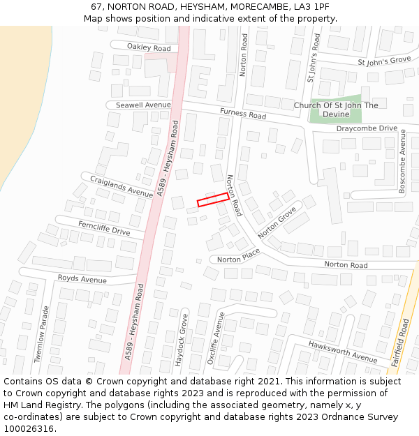 67, NORTON ROAD, HEYSHAM, MORECAMBE, LA3 1PF: Location map and indicative extent of plot