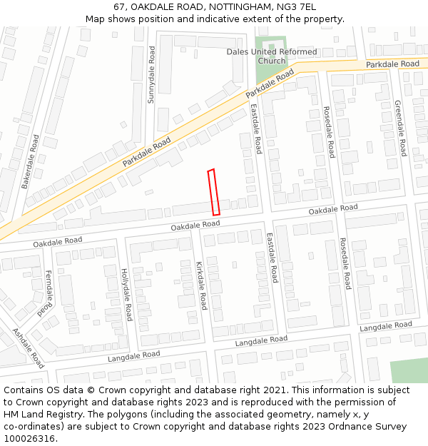 67, OAKDALE ROAD, NOTTINGHAM, NG3 7EL: Location map and indicative extent of plot