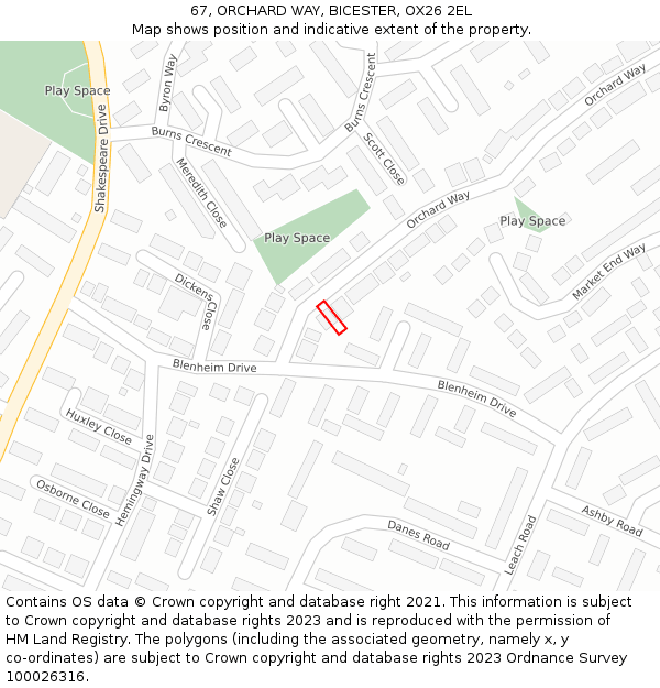 67, ORCHARD WAY, BICESTER, OX26 2EL: Location map and indicative extent of plot